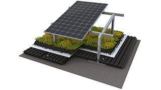 Grafik, Visualisierung des Schichtaufbaus eines Solargründachs