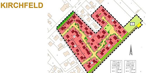 Grafik, Bebauungsplan des Stadtteils Kirchfeld