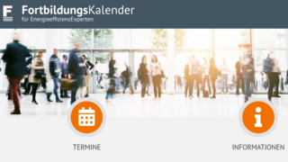 Grafik, Screenshot der Website "Fortbildungskalender für Energieeffizienz-Experten". Link auf www.fortbildungskalender.de.