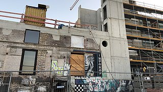 Foto, Aufnahme der Baustelle des CRCLR Hauses im Berliner Stadtteil Neukölln.