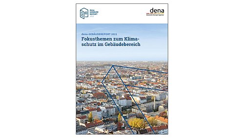Grafik, Deckblatt des Gebäudereports 2021 der Deutschen Energie-Agentur.