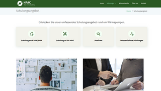 Grafik, Screenshot einer Website der Heat Pump Academy GmbH, auf der über Fortbildungsveranstaltungen informiert wird.