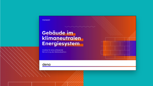 Grafik, Titelbild eines Impulspapiers mit dem Titel "Gebäude im klimaneutralen Energiesystem" der dena.