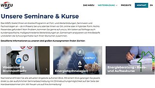 Grafik, Screenshot der Website des Weiterbildungszentrum für innovative Energietechnologien (WBZU)