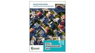 Grafik, Deckblatt des Gebäudereports 2023 der Deutschen Energie-Agentur.