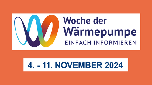 Grafik, Logo der Woche der Wärmepumpe, dazu der Text "Woche der Wärmepumpe, Einfach informieren, 4. - 11. November 2024".
