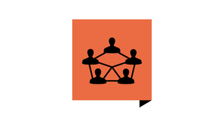 Grafik, rotes Icon mit fünf über Linien verbundenen Personen, welches der Kennzeichnung von Inhalten von Netzwerkpartnern dient.
