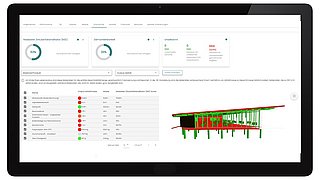 Grafik, Beispielhafte Darstellung der Zirkularität bzw. Kreislauffähigkeit eines Gebäudes in einem digitalen Materialkataster.