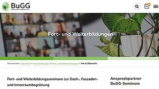 Grafik, Screenshot einer Website des BuGG, auf der über Fortbildungsveranstaltungen informiert wird.