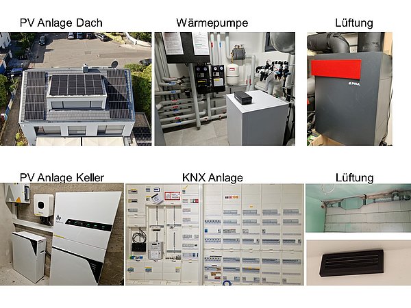 Collage, mehrer Fotos von diverser Anlagentechnik des Einfamilienhauses. 