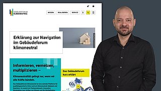 Grafik, Screenshot aus dem Video "Aufbau der Webseite des Gebäudeforums klimaneutral in Gebärdensprache" als Vorschau.