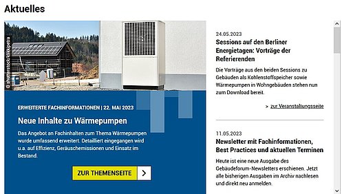 Grafik, Screenshot der Startseite des Gebäudeforums klimaneutral.