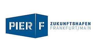 Logo und Schriftzug, PIER F, Zukunftshafen Frankfurt, Main