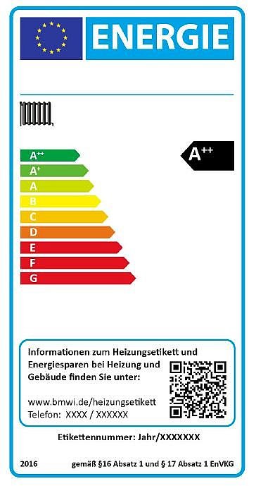 Grafik, Muster-Energielabel für alte Heizungsanlagen